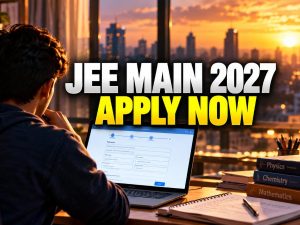 Student applying online for JEE Main 2027 registration on a laptop