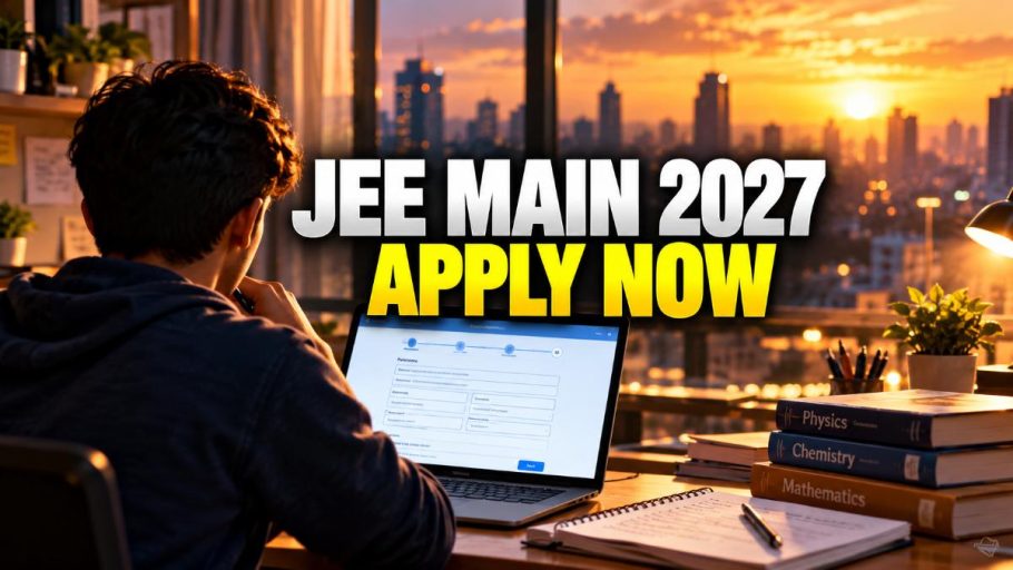 Student applying online for JEE Main 2027 registration on a laptop